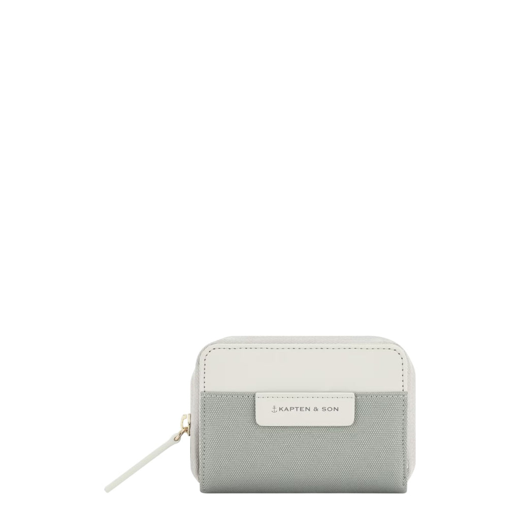 Lieblingstasche Bergen Pro small wallet in grey and white canvas with a zip closure and brand logo patch