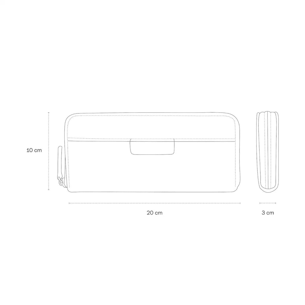 Lieblingstasche Bergen Pro Wallet Large technical line drawing showing dimensions of 20cm by 10cm by 3cm