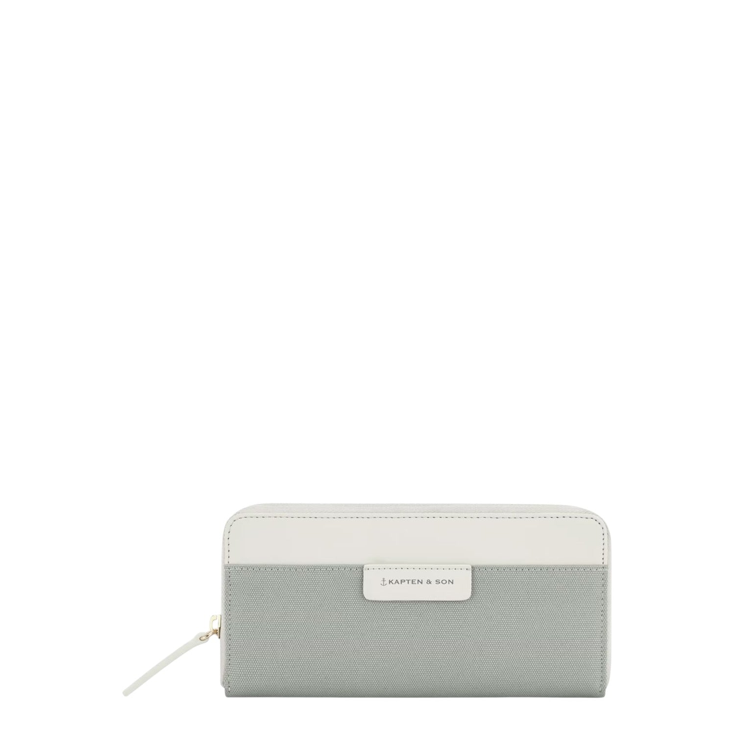 Lieblingstasche Bergen Pro large wallet in sage green and white with a zip closure and Kapten & Son logo detail.