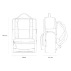 Lieblingstasche Bergen Ultra backpack technical line drawing showing front and side dimensions