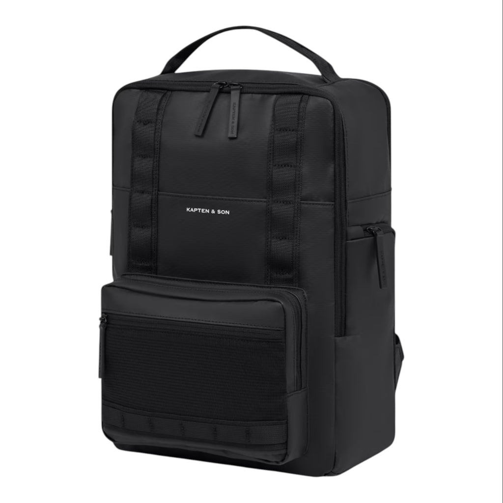 Lieblingstasche Bergen Ultra black minimalist backpack with front mesh pocket and top handle