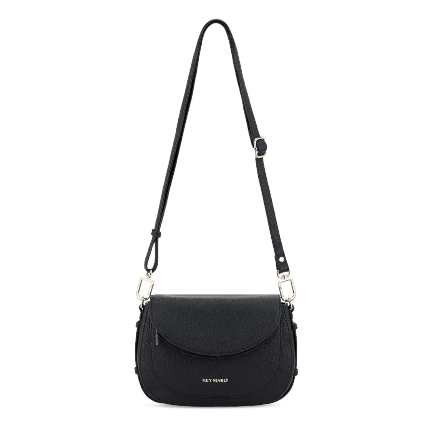 Lieblingstasche Big Sister black pebbled leather crossbody bag with adjustable strap and gold hardware