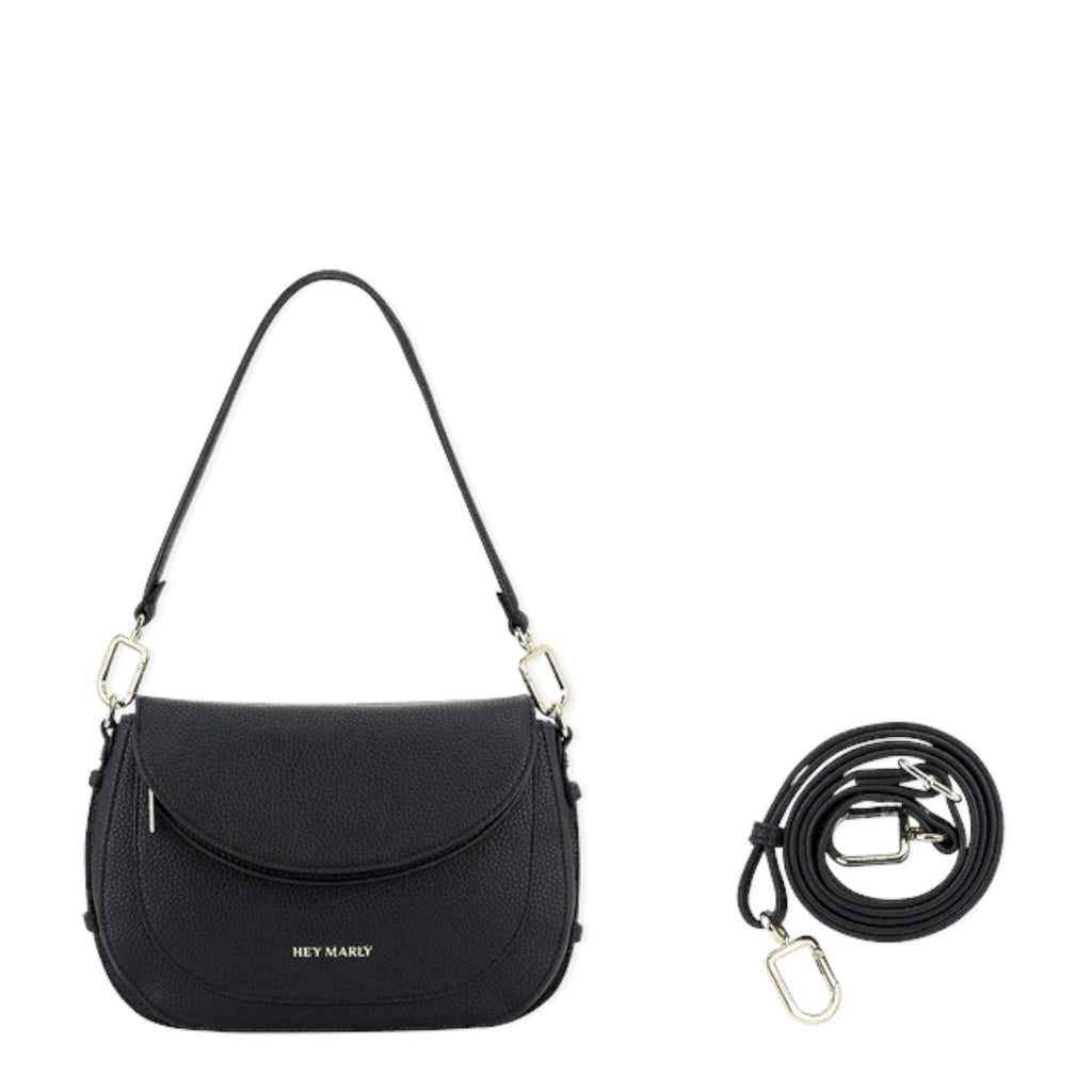 Lieblingstasche Big Sister black pebbled leather shoulder bag with gold hardware and detachable crossbody strap
