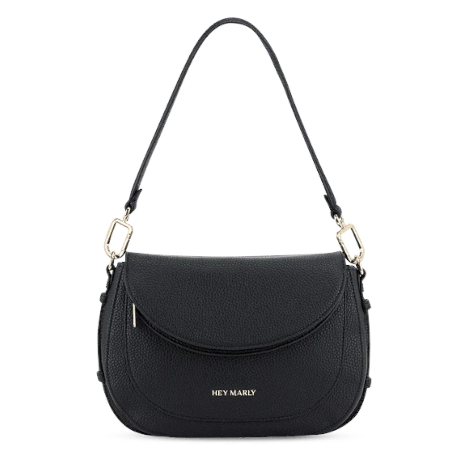 Lieblingstasche Big Sister black pebbled leather shoulder bag with gold hardware and curved flap closure