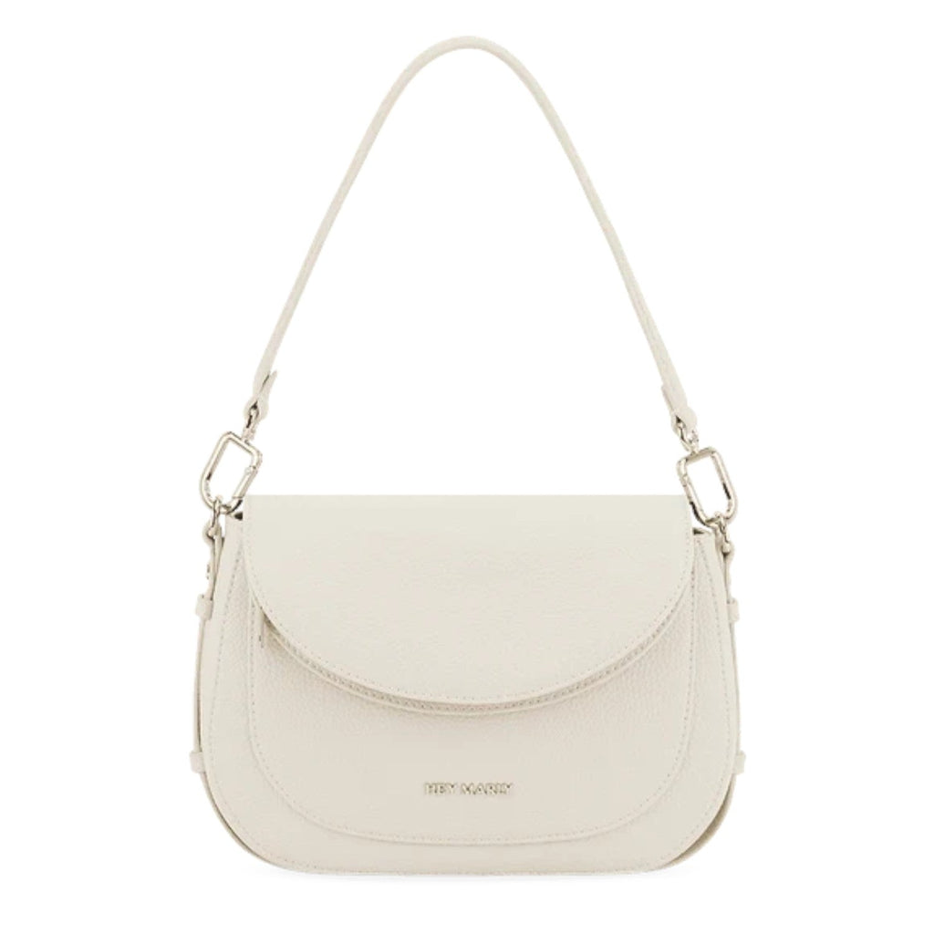 Lieblingstasche Big Sister off-white pebbled leather shoulder bag with silver hardware and curved flap closure