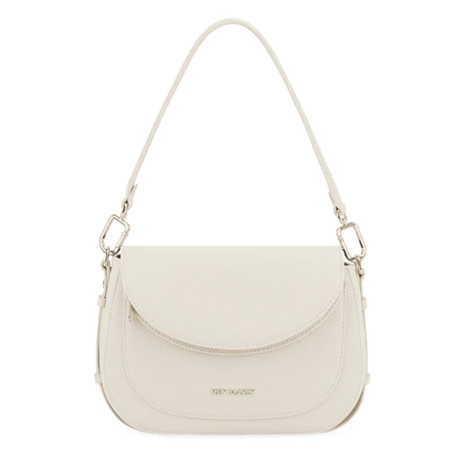 Lieblingstasche Big Sister off-white pebbled leather shoulder bag with silver hardware and curved flap closure