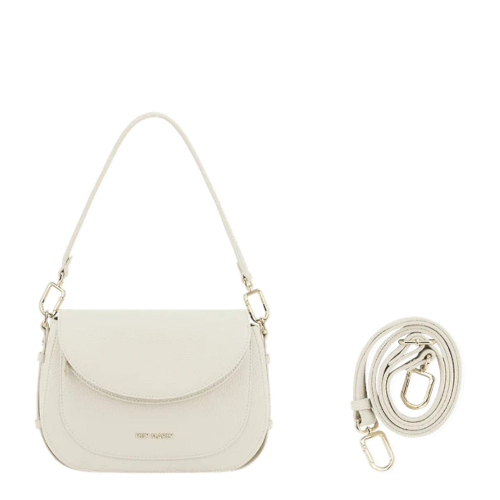 Lieblingstasche Big Sister off-white leather shoulder bag with a curved flap and detachable crossbody strap