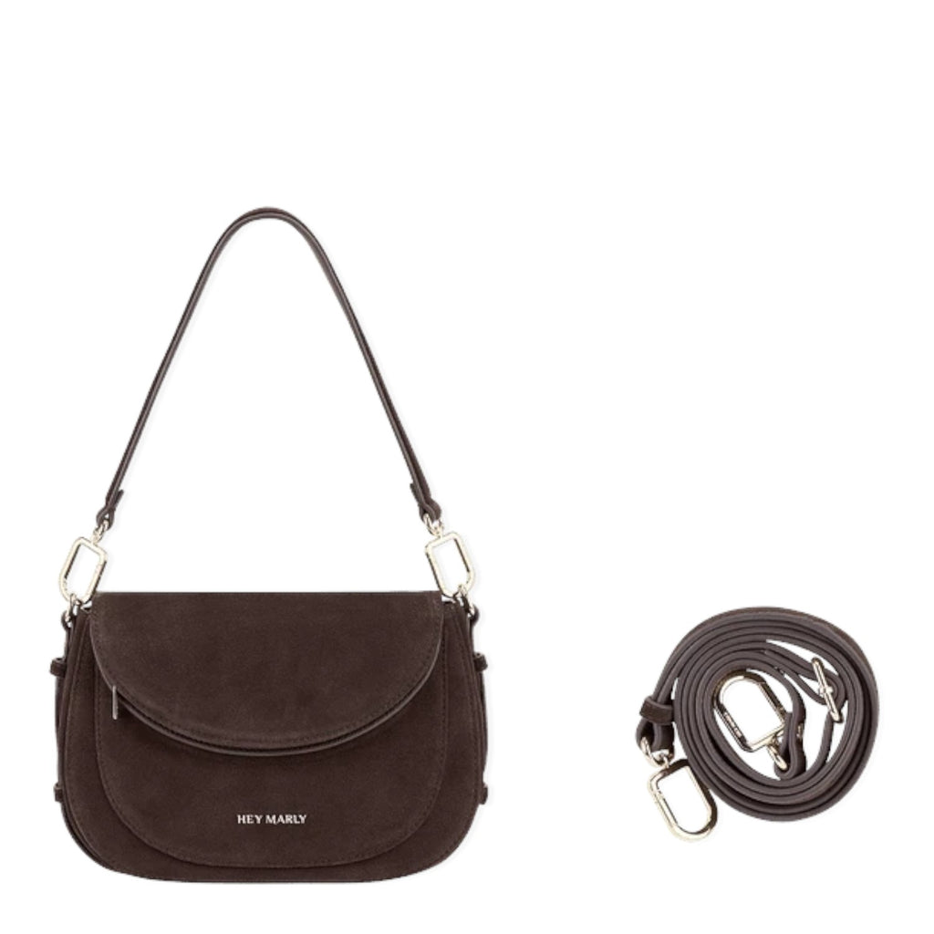 Lieblingstasche Big Sister Suede dark brown shoulder bag with a detachable strap and gold-tone hardware
