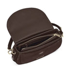 Lieblingstasche Big Sister Suede dark brown leather crossbody bag with open flap and interior zipper compartments