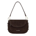 Lieblingstasche Big Sister Suede dark brown shoulder bag with a curved flap and silver hardware details