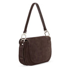 Lieblingstasche Big Sister Suede dark brown shoulder bag with silver hardware and a flap closure