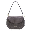 Lieblingstasche Big Sister Suede handbag in dark grey with gold hardware and a curved flap closure