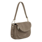 Lieblingstasche Big Sister Suede taupe shoulder bag with a flap closure and gold hardware