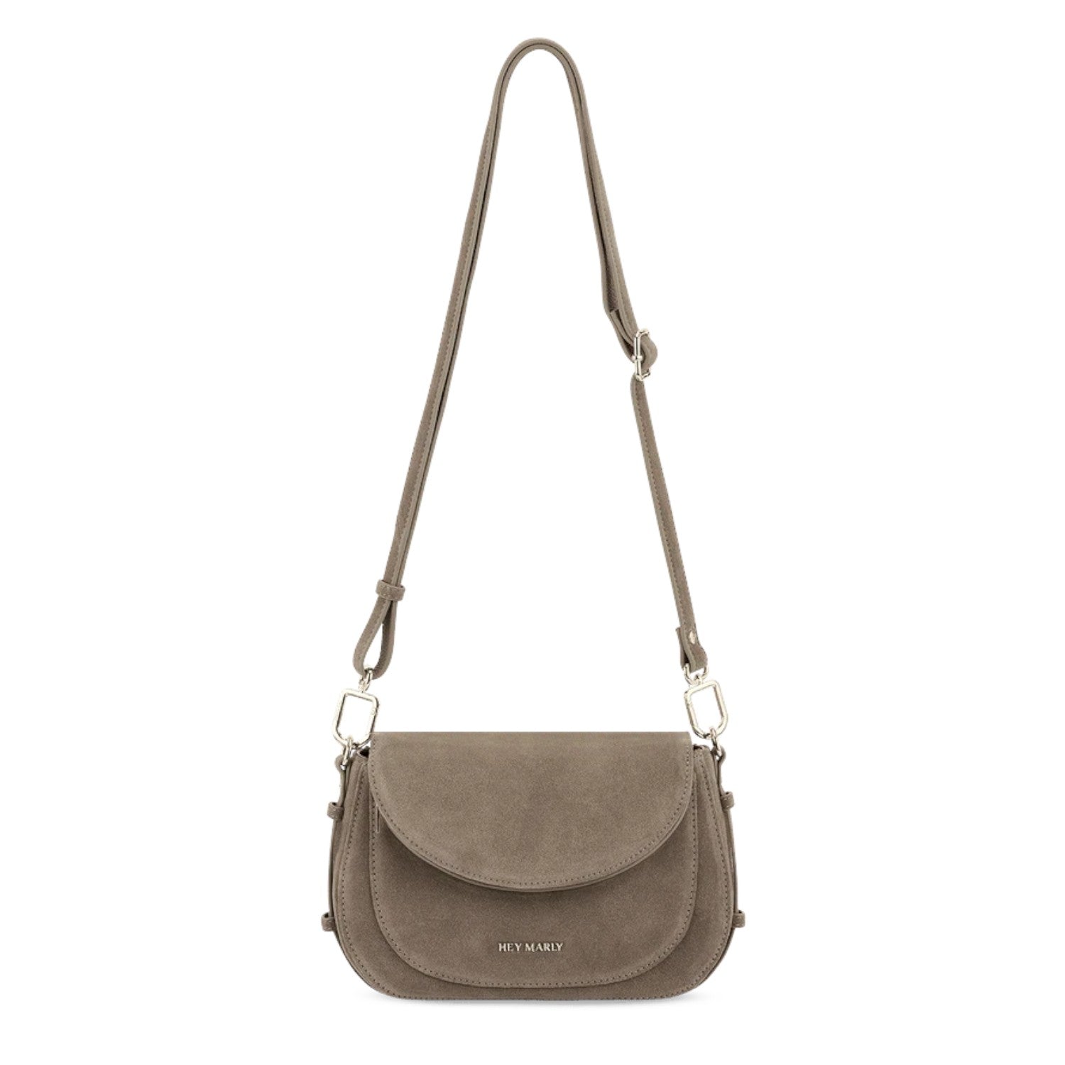 Lieblingstasche Big Sister Suede taupe crossbody bag with adjustable strap and flap closure