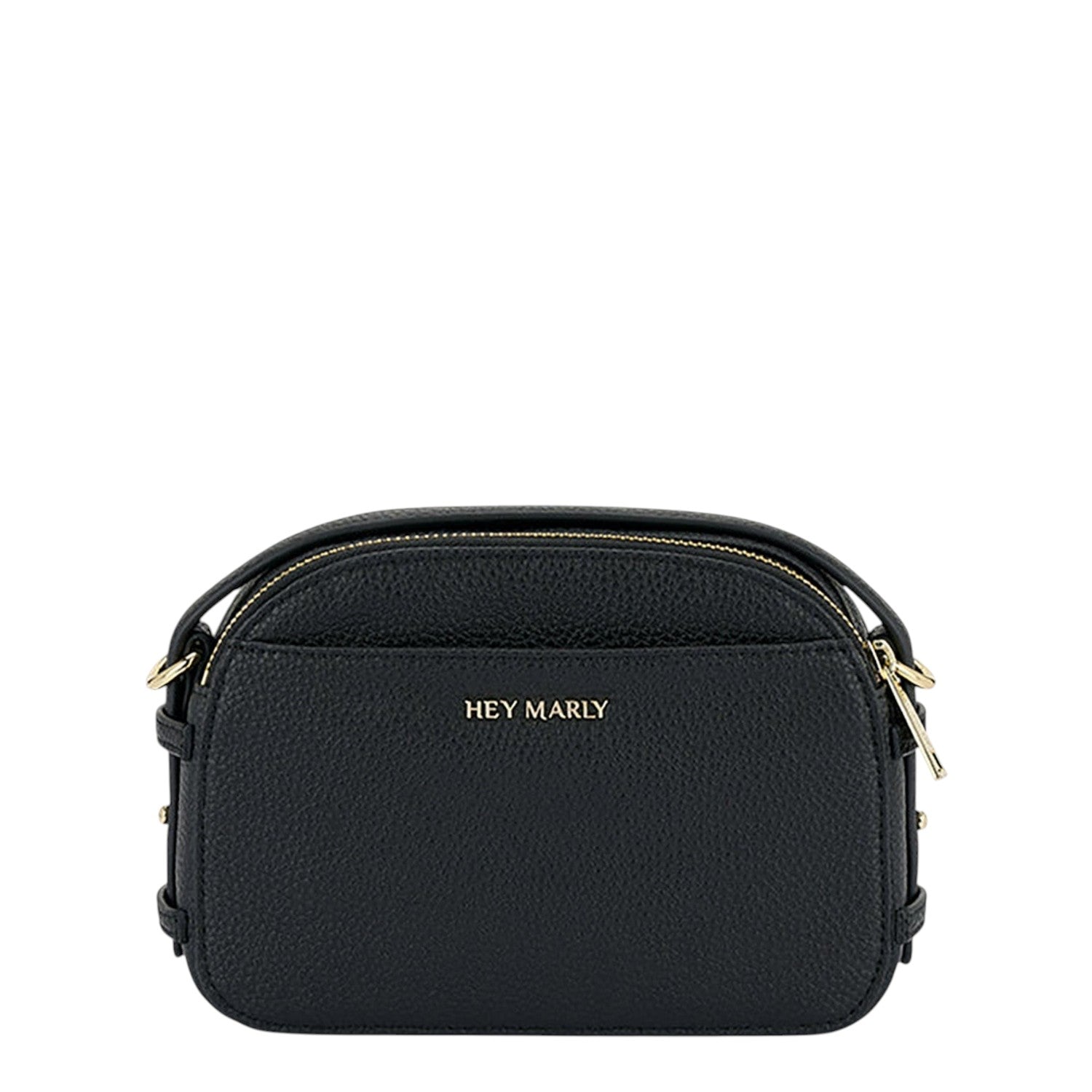 Lieblingstasche Style Mate black camera bag with gold hardware and Hey Marly logo