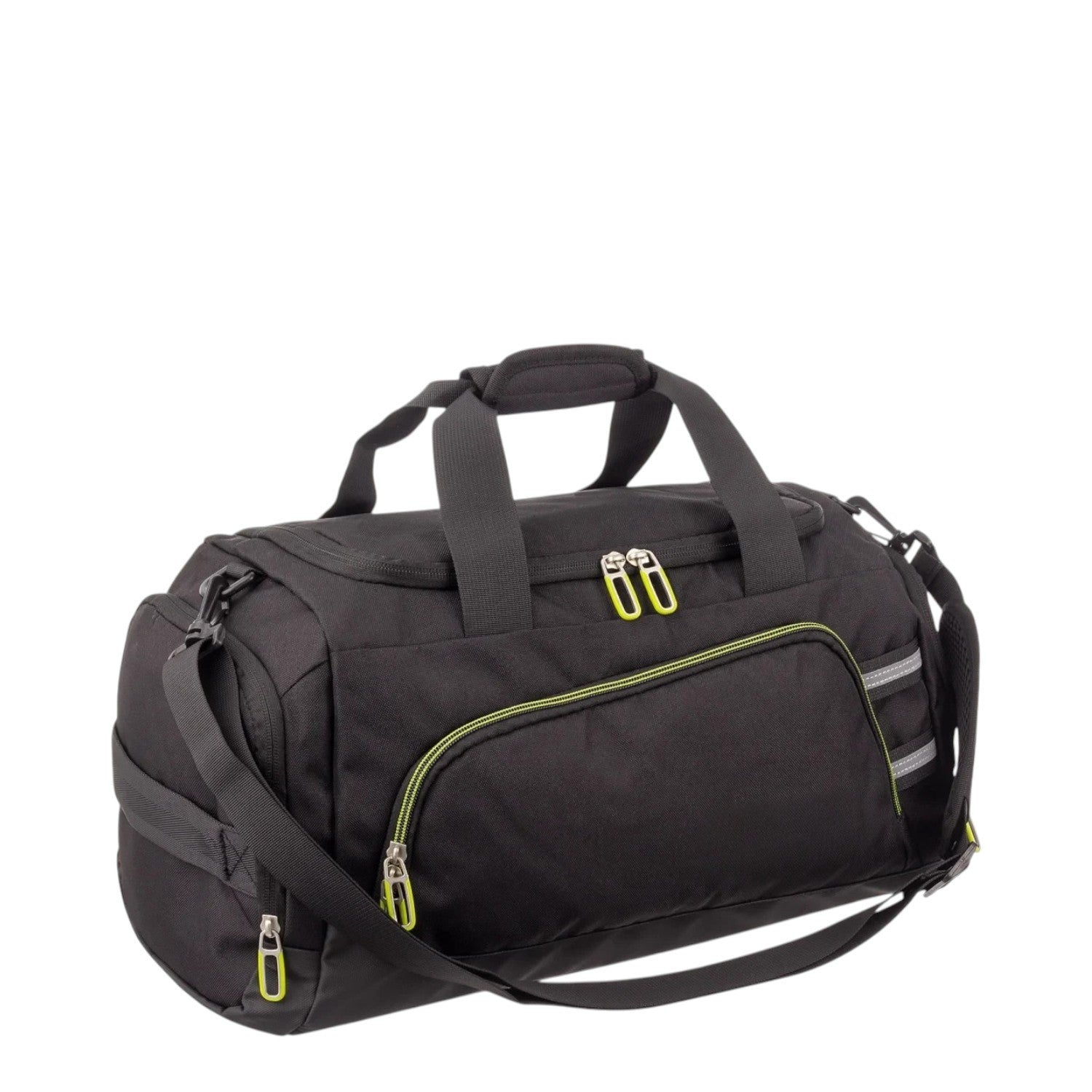 Lieblingstasche Lightstyler Duffle L black sports bag with neon green zipper accents and adjustable shoulder strap