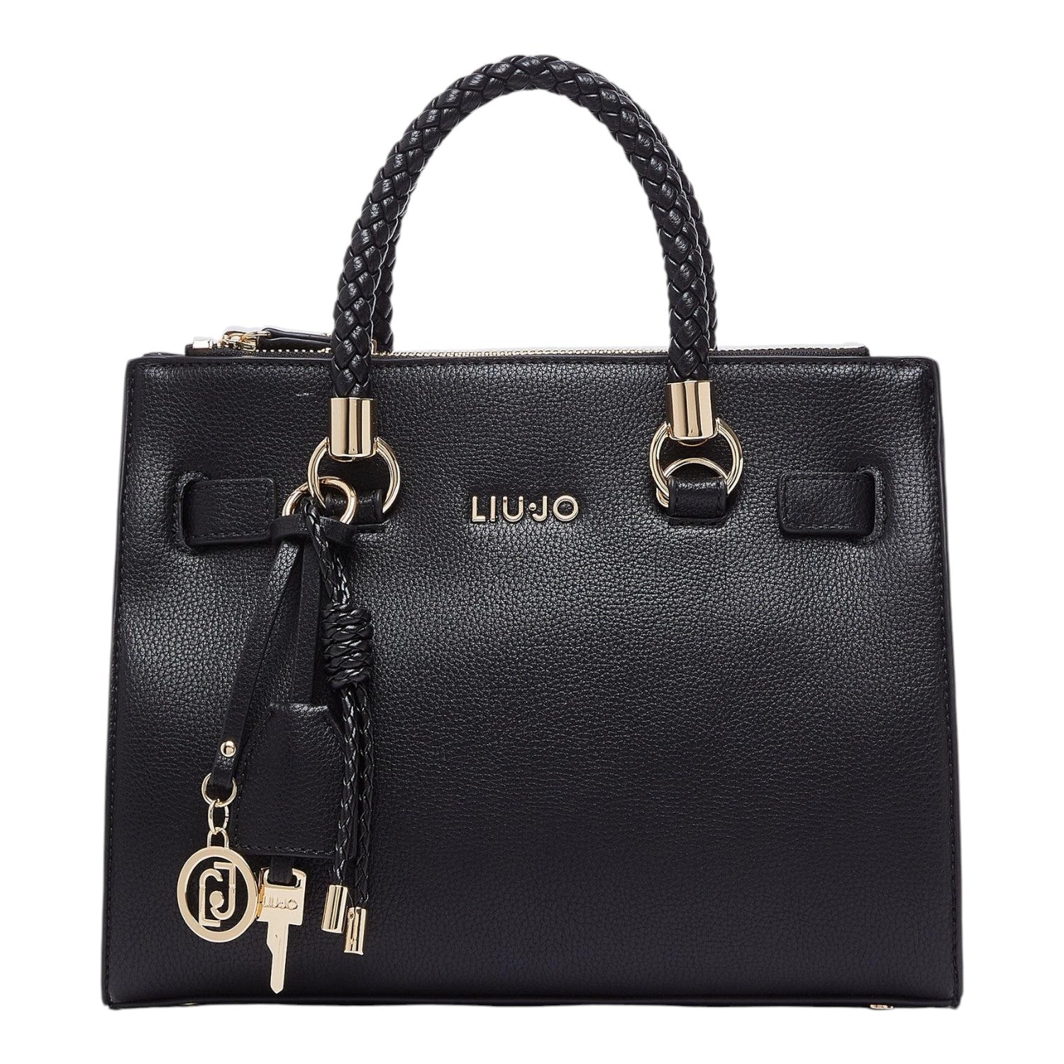 Lieblingstasche black ECS Satchel S handbag with braided top handles and gold-tone logo charm