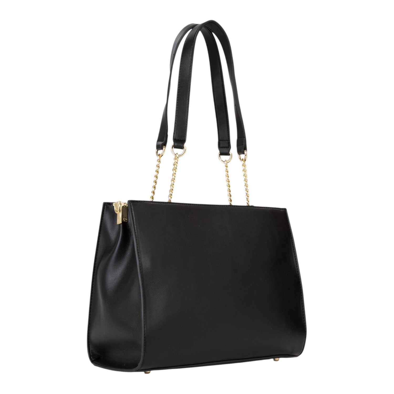 Lieblingstasche black faux leather tote bag with gold chain accents and double straps.