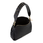 Lieblingstasche Dea Re black pebbled leather hobo bag with gold stud embellishments on the strap.