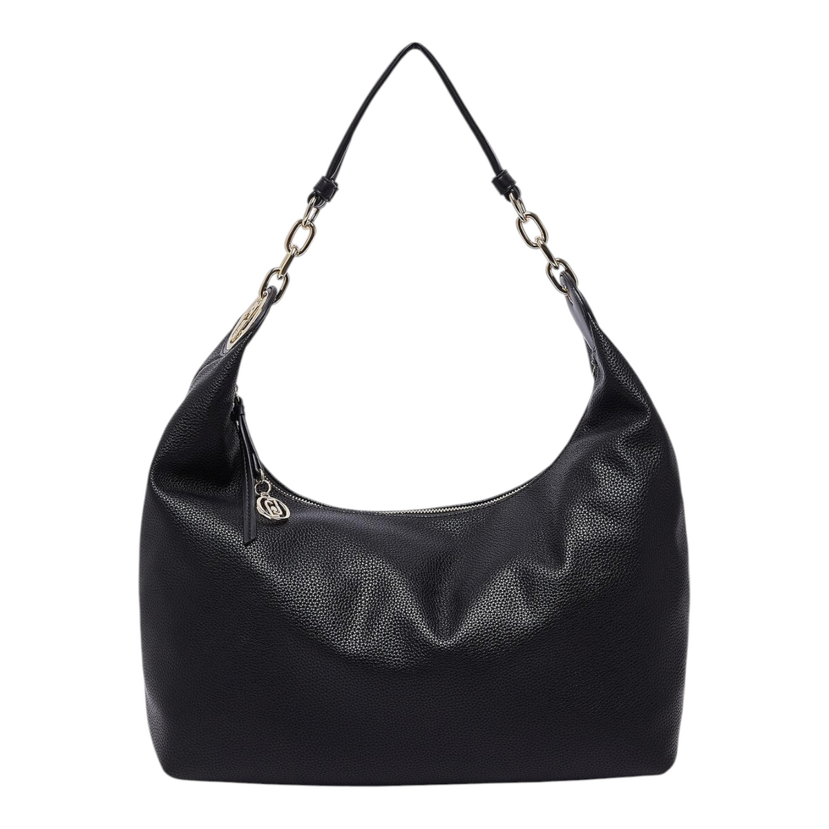Lieblingstasche black ECS Hobo M shoulder bag with a textured finish, gold chain strap, and logo charm.