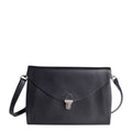 Lieblingstasche black leather fold handbag clutch with silver clasp and adjustable strap.