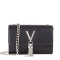 Lieblingstasche black pebbled leather Pochette Divina clutch with silver chain strap and V logo tassel detail.