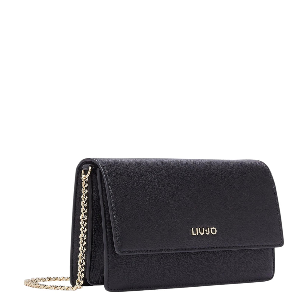 Lieblingstasche ECS Crossbody S in black pebbled leather with gold chain strap and logo detail