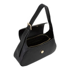 Lieblingstasche Daphne Re black pebbled leather flap bag with gold hardware and adjustable strap.