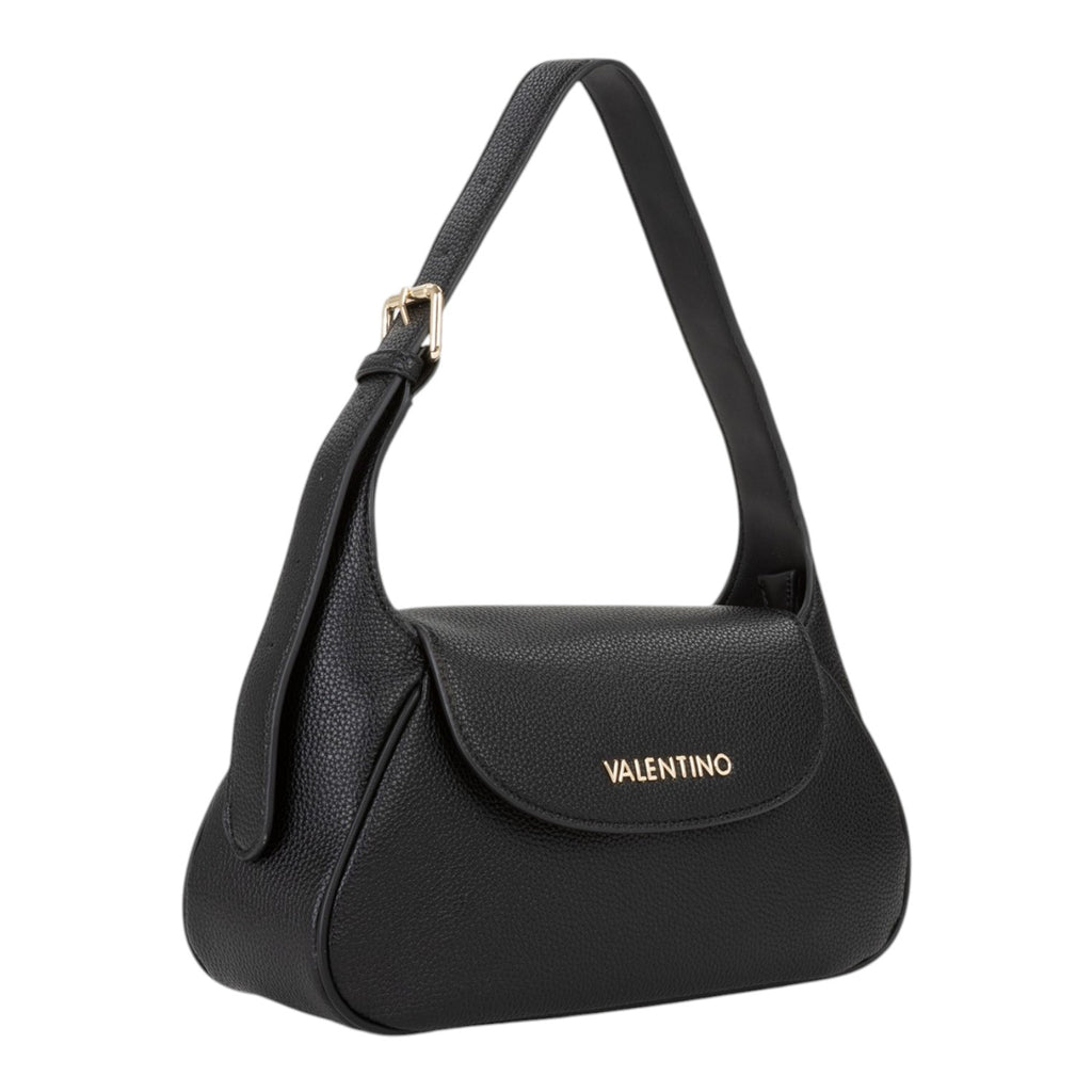 Lieblingstasche Flap Bag Daphne Re in black pebbled leather with gold hardware and adjustable strap.