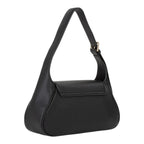 Lieblingstasche Daphne Re black pebbled leather flap shoulder bag with gold buckle detail.