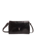 Lieblingstasche black leather fold handbag clutch with silver clasp and adjustable strap.