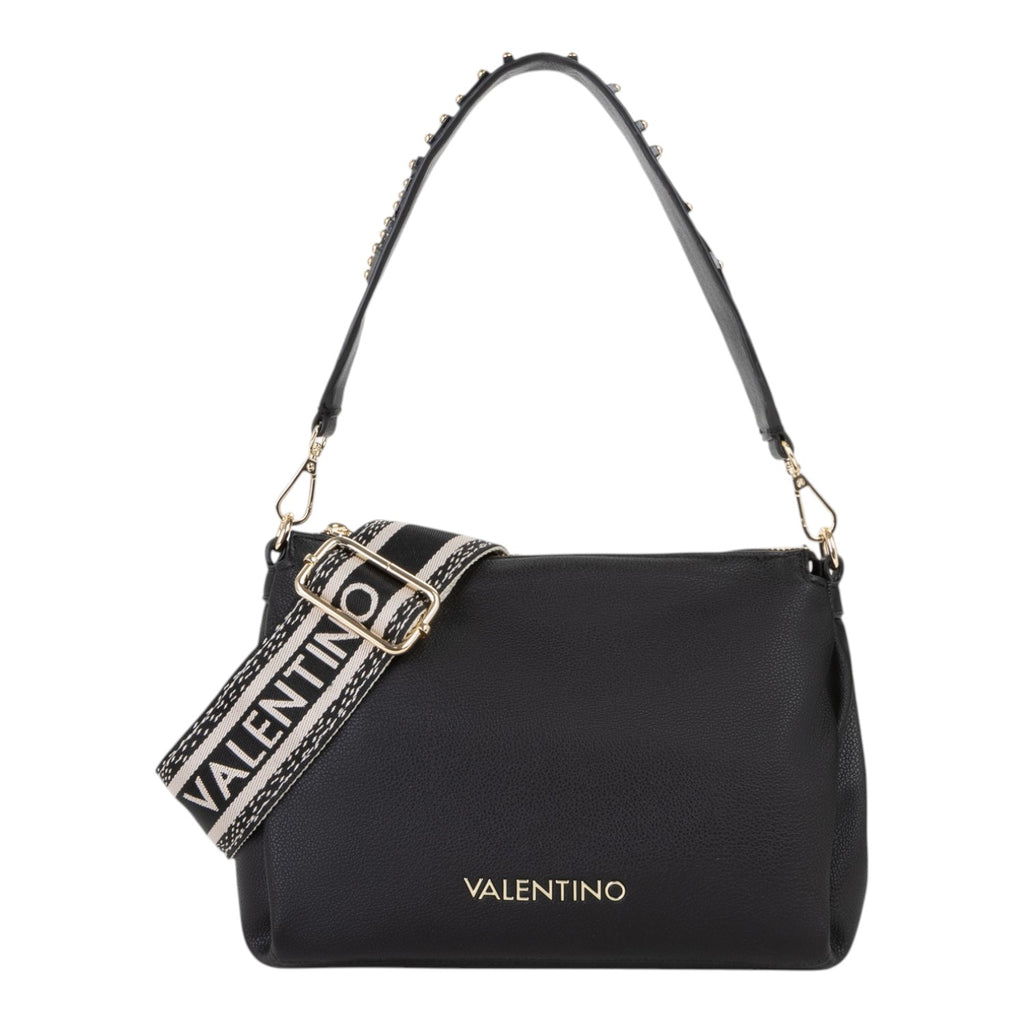 Lieblingstasche black pebbled leather hobo bag with studded strap and branded crossbody strap.