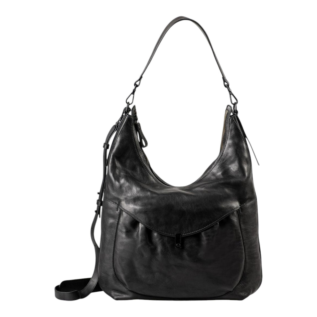 Lieblingstasche Mrs. Banoffee Pie black leather hobo bag with a slouchy silhouette and adjustable shoulder strap.