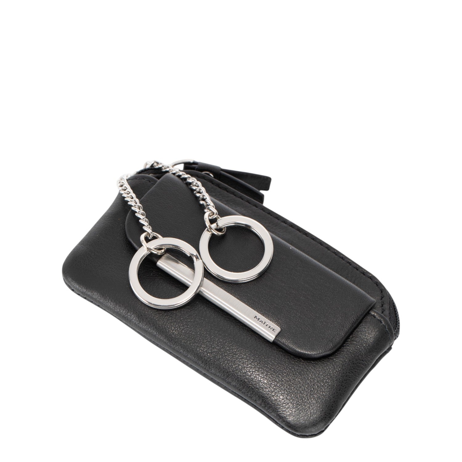 Lieblingstasche black leather keycase with two keyrings and a metal bar detail.
