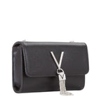 Lieblingstasche black pebbled leather pochette with silver V logo and chain tassel detail