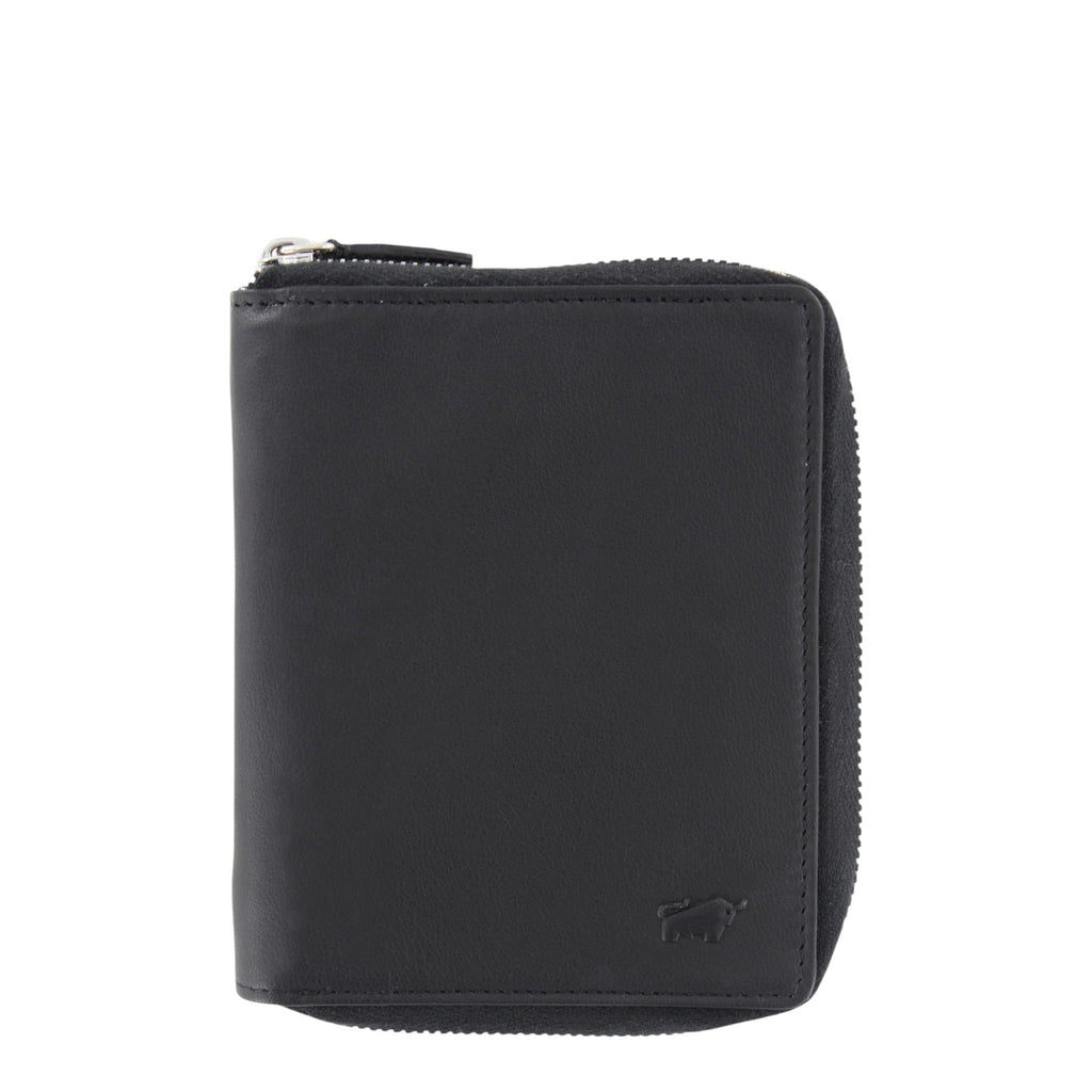 Lieblingstasche black leather RFID blocking zip-around wallet with embossed bull logo.