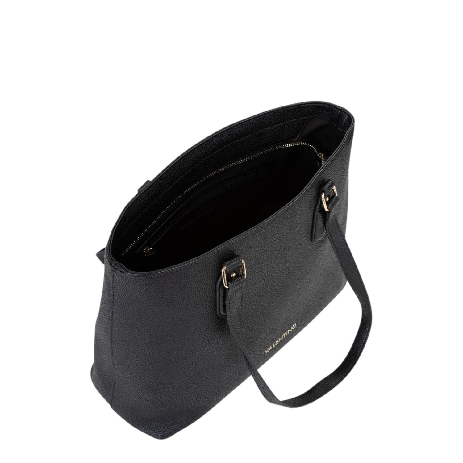 Lieblingstasche black pebbled leather tote bag with gold hardware and zip closure.