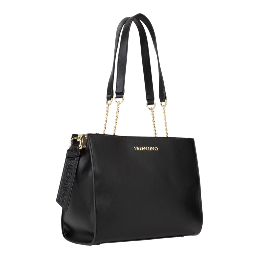 Lieblingstasche black leather tote bag with gold chain accents and embossed logo.