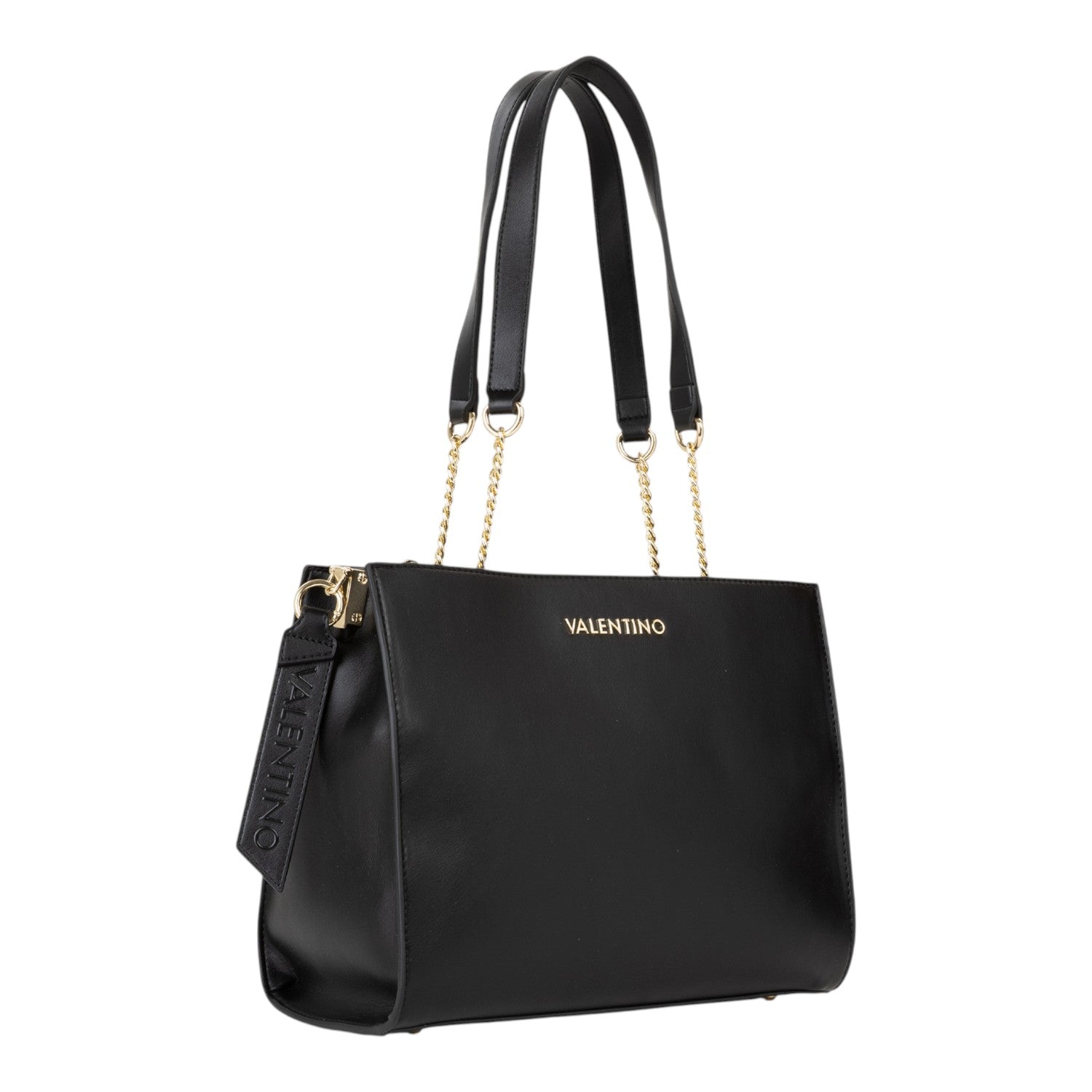 Lieblingstasche black leather tote bag with gold chain accents and embossed logo.