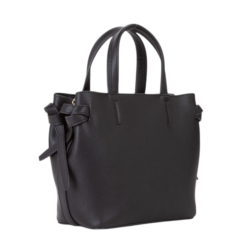 Lieblingstasche black pebbled leather tote bag with double handles and side tie details.