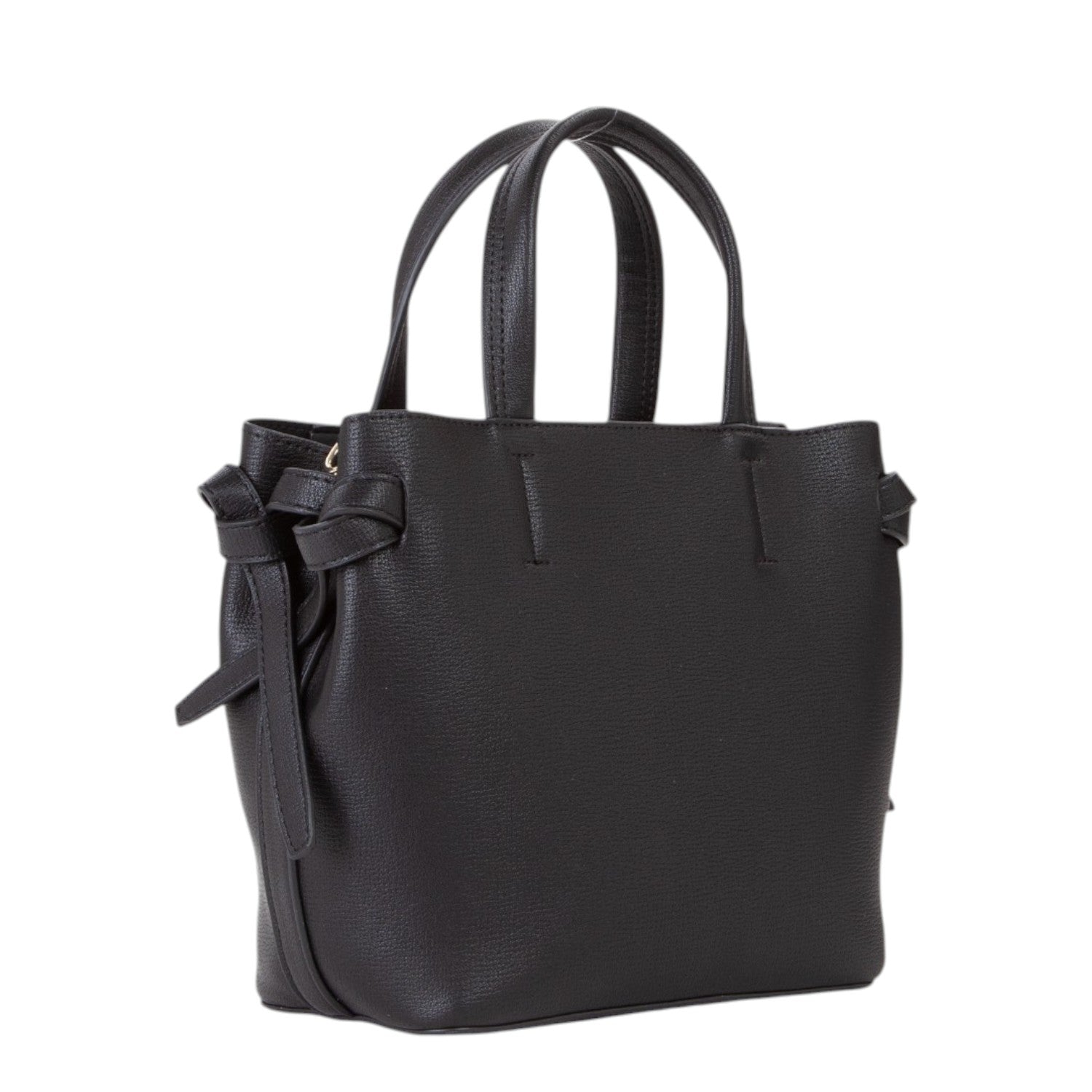 Lieblingstasche black pebbled leather tote bag with double handles and side tie details.