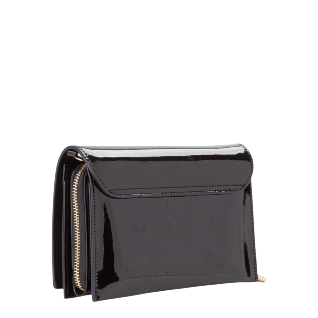 Lieblingstasche Flap Bag Ember in black patent leather with gold-tone hardware and zip closure.