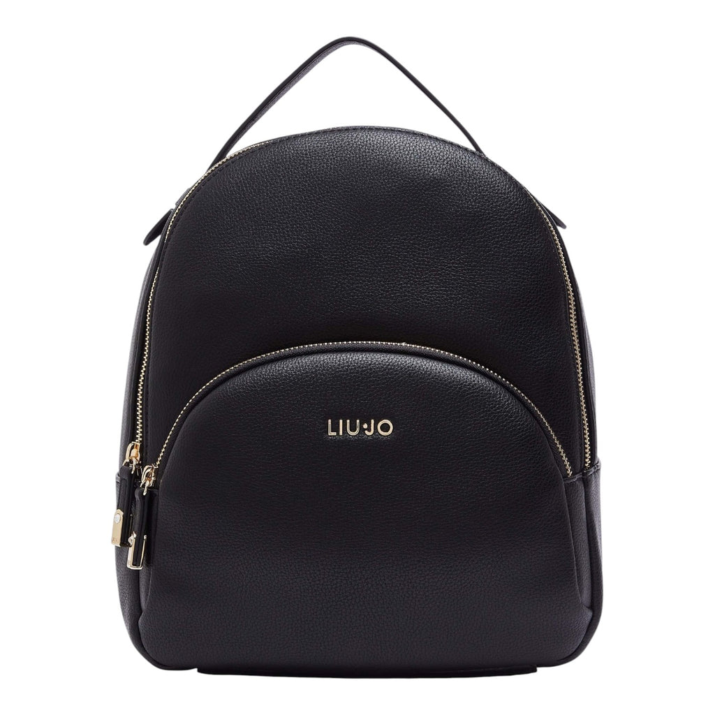 Lieblingstasche ECS Backpack M in black pebbled faux leather with gold-tone zipper details and front logo