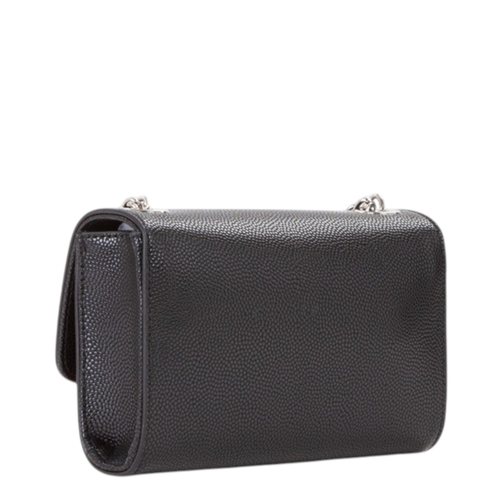Lieblingstasche black pebbled leather Pochette Divina crossbody bag with silver chain strap.