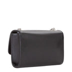 Lieblingstasche black pebbled leather Pochette Divina crossbody bag with silver chain strap.