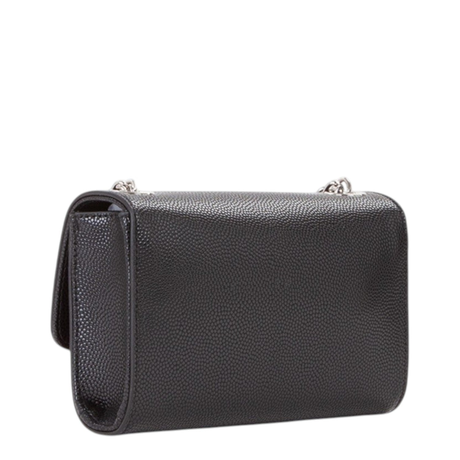 Lieblingstasche black pebbled leather Pochette Divina crossbody bag with silver chain strap.