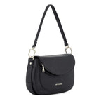 Lieblingstasche Big Sister black pebbled leather shoulder bag with a curved flap and silver hardware