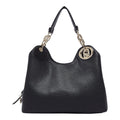 Lieblingstasche ECS Satchel M in black pebbled faux leather with gold chain strap and circular logo hardware