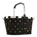 Lieblingstasche Carrybag in black with a colourful polka dot pattern and a sturdy silver aluminium handle.
