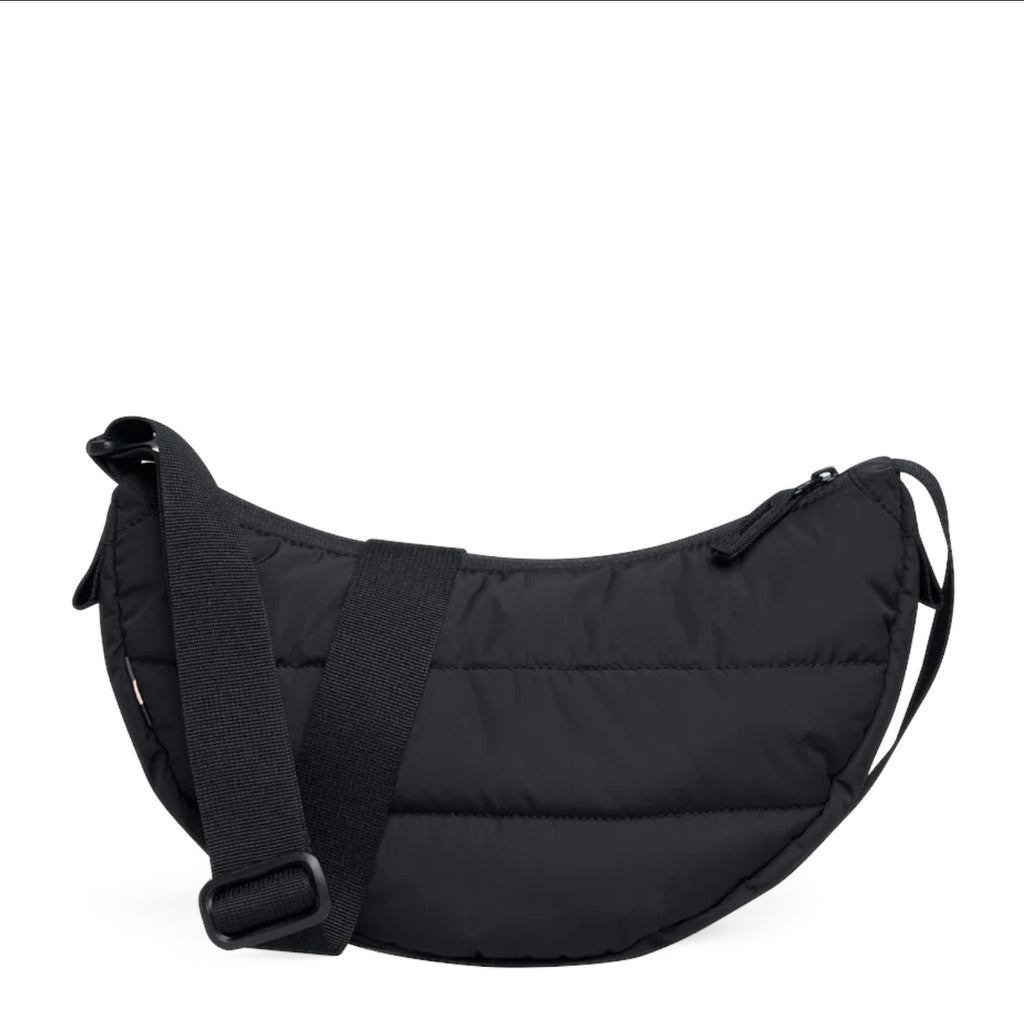 Lieblingstasche Puffer Moon Bag Small in black made from recycled water-resistant material with adjustable strap